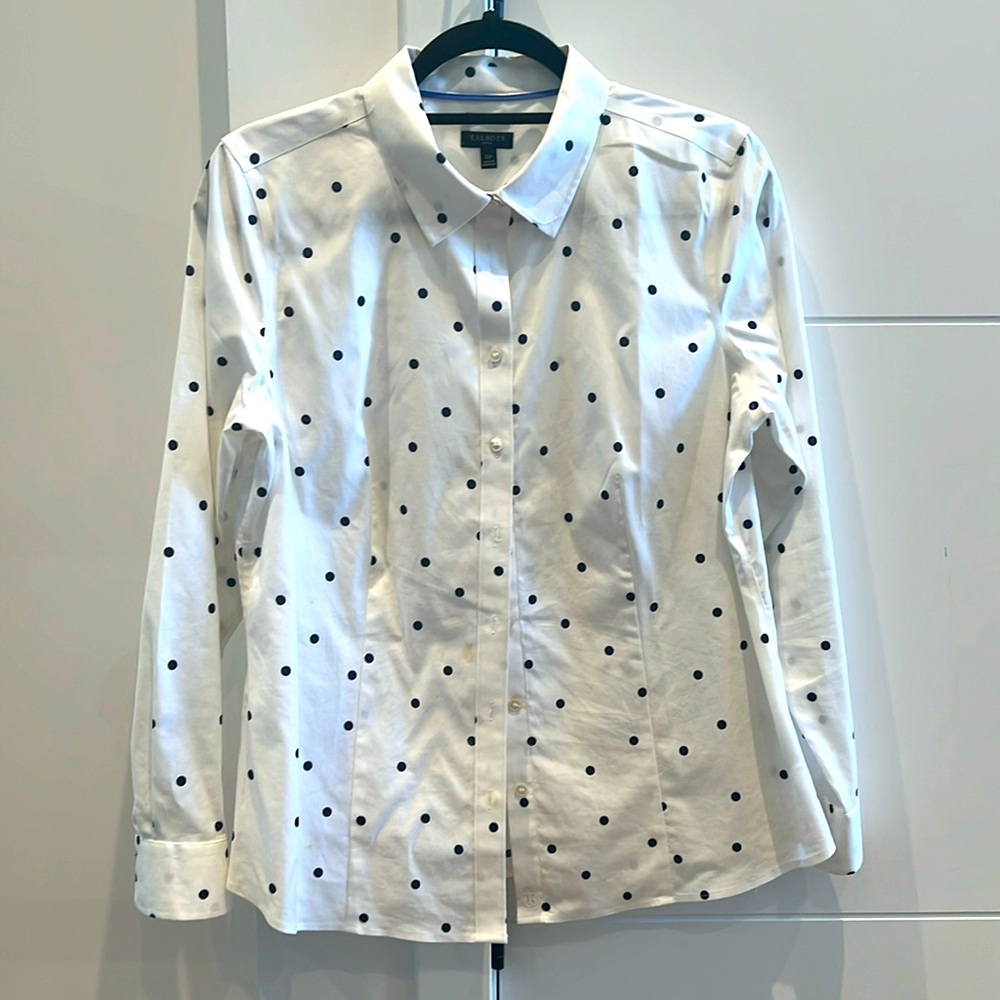 Talbots White and Navy Blue Oxford